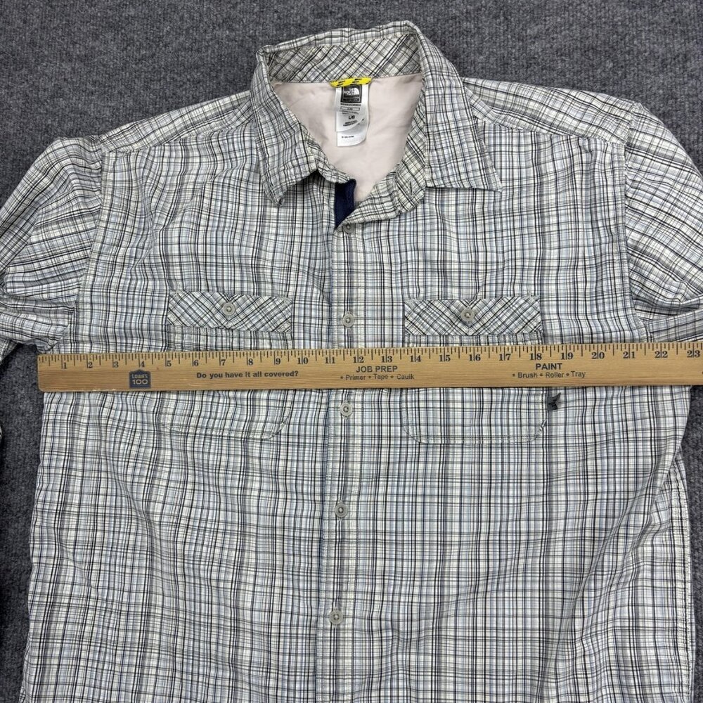 The North Face Shirt Mens Large Beige Blue Plaid Button Front Long Sleeve - Picture 3 of 7